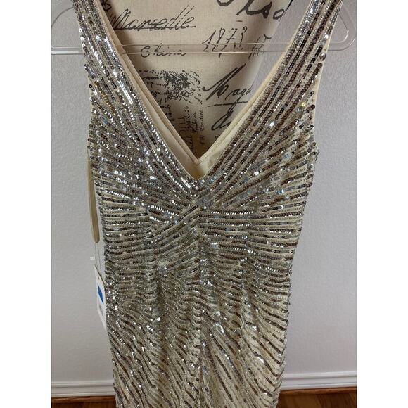 B59 Mac Duggal Long Gown Womens 2 Silver Sequins Glam Wedding Euphoria Inspired - Picture 6 of 10